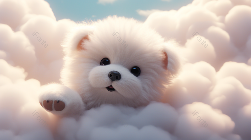 在云朵上的可爱白色萌萌卡通小狗数字艺术,插画/手绘图,插画/手绘图库,插画/手绘图下载,插画/手绘